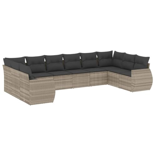 vidaXL Salon de Jardin avec Coussins 10 pcs, Canapés avec Dossier, Ensemble de Meubles, Mobilier de Terrasse Patio, Gris Clair Résine Tressée