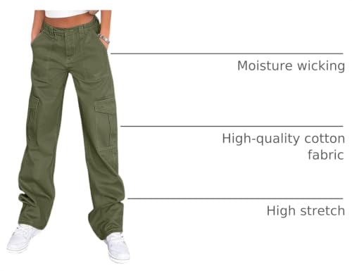 Image of Lepunuo Cargo Pants for Women High Waisted Casual Pants Baggy Stretchy Wide Leg Y2K Streetwear with 6 Pockets