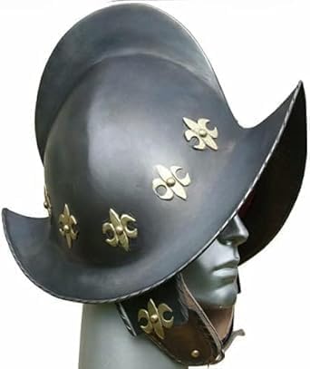 ANTIQUE AURA Spanish Morion Helmet Medieval Conquistador Costume Armor – 18 Gauge Steel Halloween Helmet. (Black)