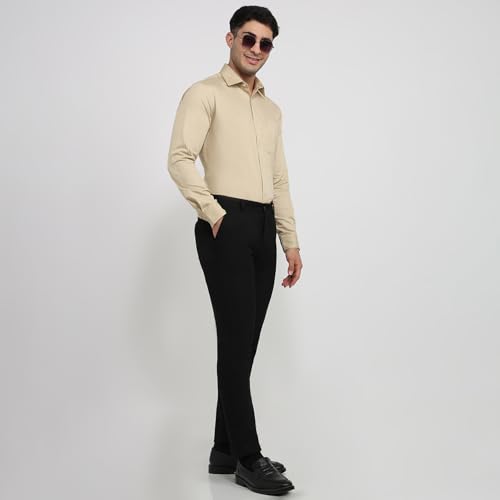 Image of Raymond Men Slim Fit Solid Pattern Pure Cotton Semi Cutaway Collar Full Sleeve Formal Shirt