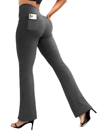 Mlenhor 3 Packs Womens High Waist Flare Pants-Flare Yoga Pants,Yoga Pants with Pockets - High Waist and Wide Leg (US, Alpha, XX-Large, Regular, Regular, Gray)