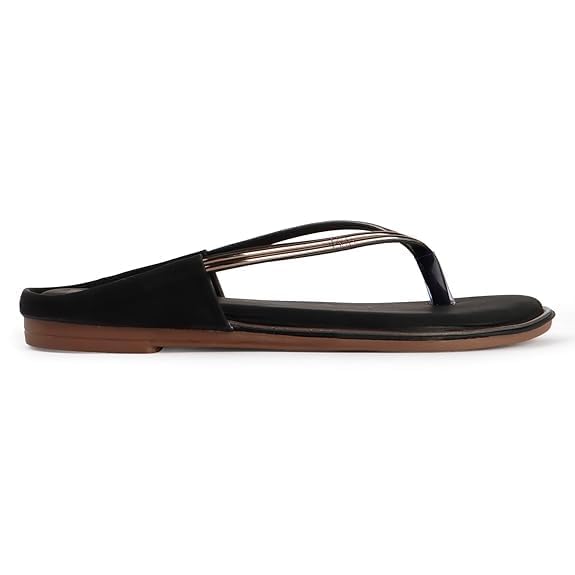 Image of Women's Brown Flip Flop Sandals, Thong Style, Metallic Strap, Casual Flat Footwear