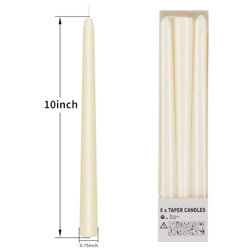 Image of KORCCI Ivory Taper Candles 10 Inch - Set of 6 Long Candles, 8 Hours Long Burning, Smokeless & Unscented & Dripless, for Christmas Holiday Decor, Weddings, Birthdays, Dinner, Rituals (Ivory)