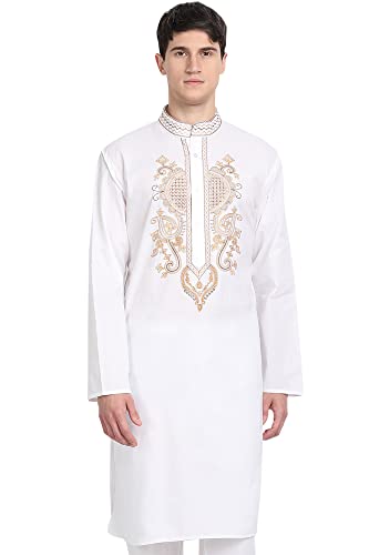 SKAVIJ Kurta for Men Cotton Embroidered Long Shirt Indian Wedding