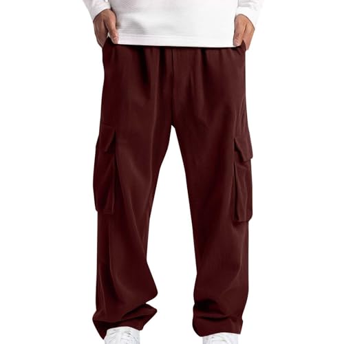 Corduroy Cargo Pants Men Baggy Casual Workout Hiking Joggers Sweatpants Fall Winter Straight Leg Trouser with Pockets