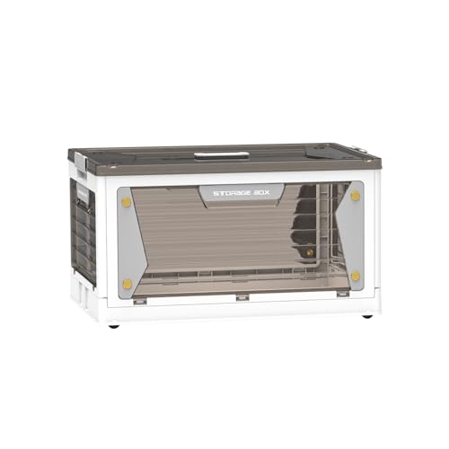 【5面開閉 移動便利】折りたたみ式収納ボックス 全方向から取り出せる収納ケース 積み重ね可能収納コンテナ 衣類 布団 小物収納 折り畳み コンテナ ボックス キャスター付き おしゃれ 組立簡単XLサイズ ホワイト(単品,61.5CM*42CM*33.5CM