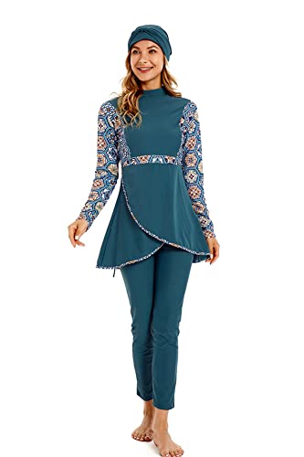Muslim Swimsuit for Women Modest Swimwear Burkini Plus Size Long Sleeve Bathing Suit Islamic Swimming Suit (3XL, X7)