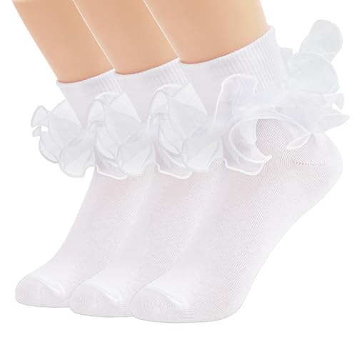 Image of Komorebi Big Ruffle Ankle Socks Women-Lace Frilly Cute Socks-Soft Cotton Girls Sock