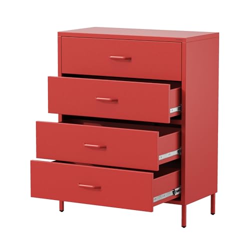 Jan Nowak Metall Kommode mit Schubladen - Carla Komodenschrank für Schlafzimmer Wohnzimmer Kinderzimmer Flur Schubladenschrank Industrial Loft Style Schubladenkommode Glitzernd 80 x 101,5 x 40 cm Rot