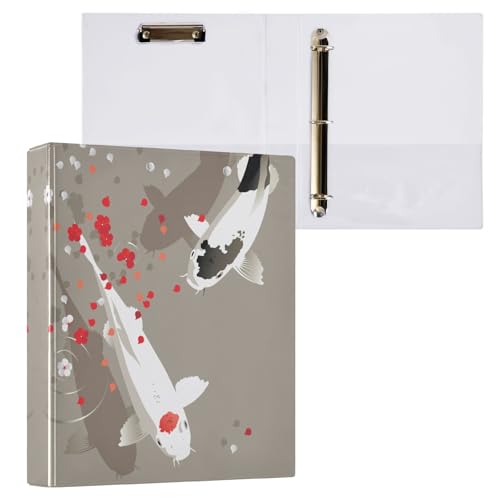 リングファイル ルーズリーフ バインダー a4 和風 日本 こい 鯉 日本画 絵画 Dリング 3穴 200枚収納 クリップ&収納ポケット付き 書類整理 事務用品