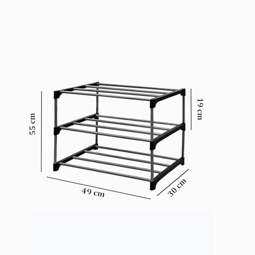 Image of Metal Shoe Rack Organizer Adjustable Storage Shelf for Entryway, Closet, Bedroom Space Saving Design, Durable Metal Frame, Black (3 Tier)