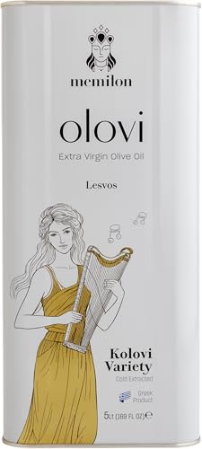 Memilon Olovi Premium Greek Extra Virgin Olive Oil 5L Lesvos - 100% Rare Kolovi Variety from Plomari | Ultra Low Acidity 0.3% High Phenolic & Cold Pressed | Fresh Harvest 2025/2026 - Family Mill
