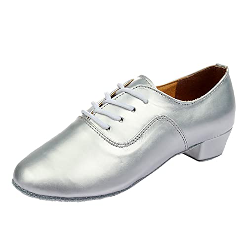 Zapatos de cordones para hombre de un solo color para bailar modernos bailes latinos zapatos de fútbol para hombre, plata, 44 EU