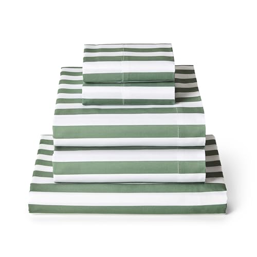 Image of Mellanni Split King Sheets Set - 5 PC Iconic Collection Bedding | Hotel Luxury, Extra Soft, Cooling Bed Sheets - Wrinkle, Fade, Stain Resistant (Split King, Oxford Stripe Sage)