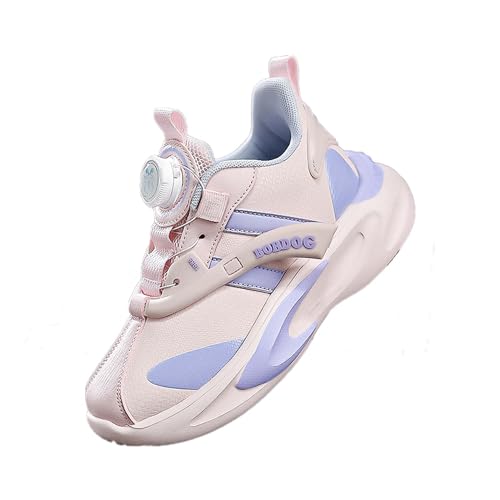 Kid's Rotating Buckle Running Shoes, Breathable and Lightweight Walking Shoes, Anti Slip and Wear-Resistant Sports Shoes, Synthetic Leather Upper Running Shoes, Short Distance Running Shoes.
