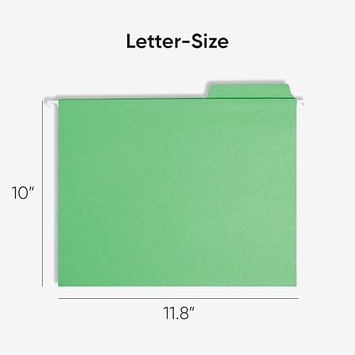 Image of Smead FasTab Hanging File Folder, 1 /3-Cut Built-in Tab, Letter Size, Green, 20 Count (64098)
