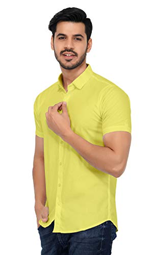 Image of Men's Cotton Solid Half Sleeve Slim fit Shirt Plus Size Shirt for Men (Yellow; XX-Large)
