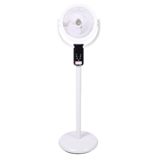 SASKATE Ventilador de Pedestal Oscilante de Altura Ajustable, 8 Velocidades, Silencioso, 3 Modos de Luz, Temporizador de 8 Horas, Ventilador de Pie con Control Remoto, Caja de