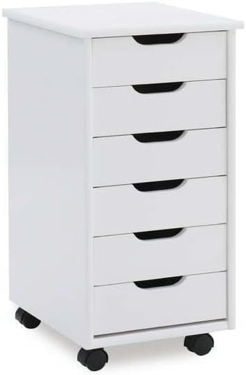 Contemporary Chic Drawer Rolling Storage Cart White Wash - 13.39x15.35x25.75 in, 6 Drawers, Casters for Mobility