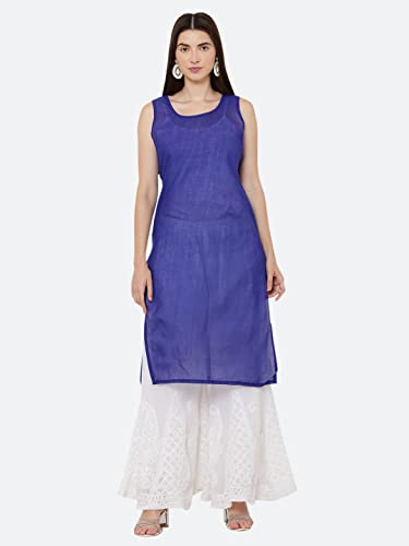 Image of FAWOMENT Women's Designer Georgette Straight Kurta with Hand Crafted Lucknowi Chikankari Embroiderey Emblemished Moti Work Along