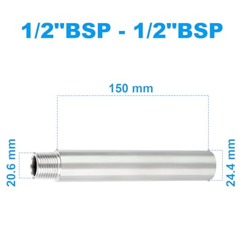 2 pezzi SS304 1/2" maschio a femmina x 150 mm tubo estensione capezzoli