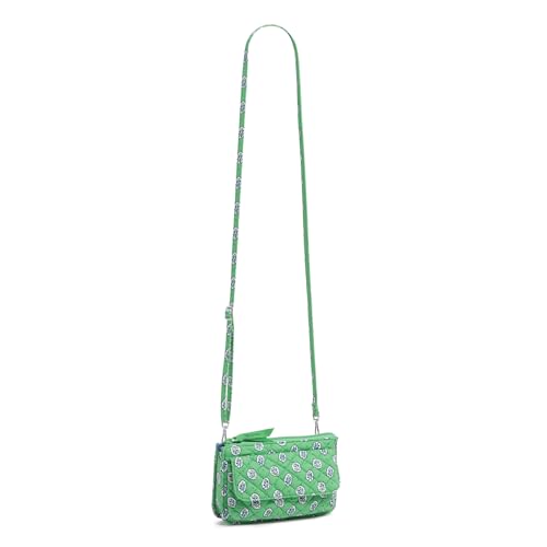 Vera Bradley Cotton Wallet Crossbody Purse with RFID Protection, Garden Green Leaf
