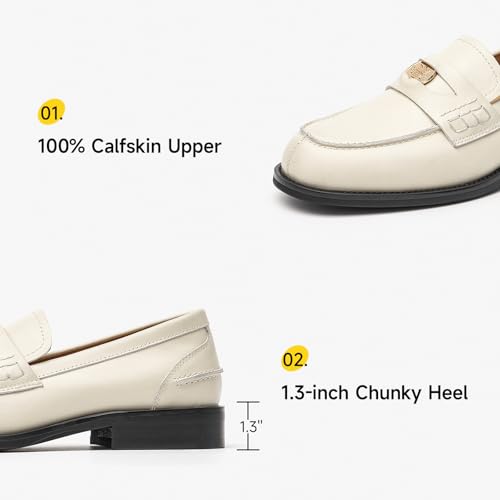 Image of BEAU TODAY Platform Loafers for Women,Chunky Loafers Women,Leather Comfortable Shoes,Lug Sole Metal Buckle Business Work Shoes Black