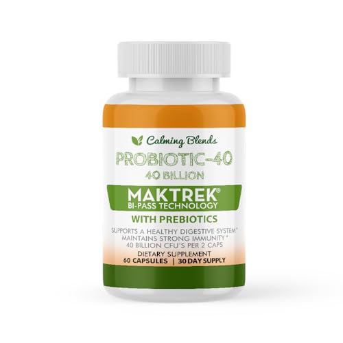 CALMING BLENDS Probiotic, 40 Billion CFU, Bi-Pass Delivery System for Maximum Effectiveness, Shelf Stable, 60 Vegetable Capsules