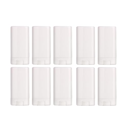 Happyupcity 10Pcs 15ml/0.5oz White Plastic Empty Refillable Oval Deodorant Containers Lip Balm Lipstick Tube Twist-up Filling Stick Tubes Holder for DIY Crayon