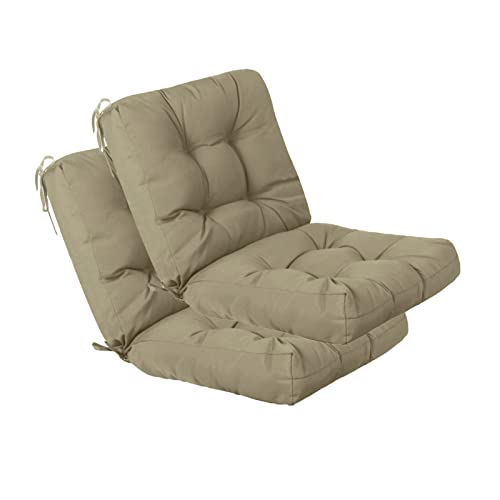 Image of QILLOWAY Outdoor Chair Cushion for Patio Furniture, Waterproof Patio Cushions Set of 2 with Ties, Fade Resistant Replacement Pads for Outdoor Rocking Chairs,Beige