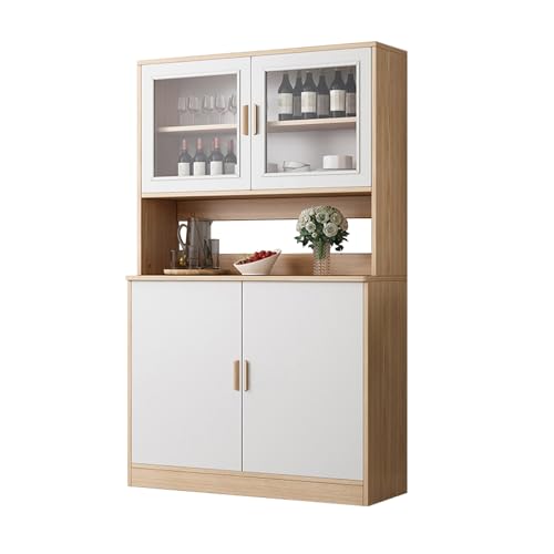 Kitchen Appliance Storage，Coffee Station Cabinet，Modern Simple Cabinets, integrated design, partitioned storage, suitable for living rooms, kitchens and other scenes(Beige,80*34*182cm/31.5in*13.4in*71