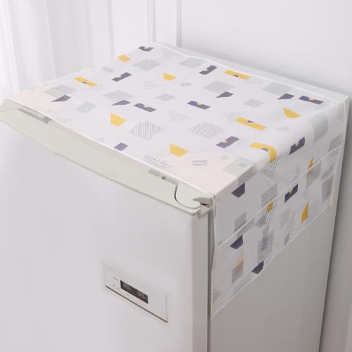 Image of HOKIPO Small Fridge Cover Top | For Smaller Single Door and Smaller Double Door Refrigerator - Waterproof, Printed with 6 Side Pockets, Size Small 130x55 cm, Geometric Abstract (NEW-AR-5875-D1)
