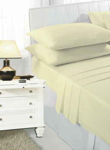 Extra Deep Fitted Sheet + Two Pillowcases Available in 22 Color Options 16-Inch (40 cm) Depth Easy-Care Poly-Cotton Fabric Soft Wrinkle-Resistant Bed Sheets (LEMON SK + PP)