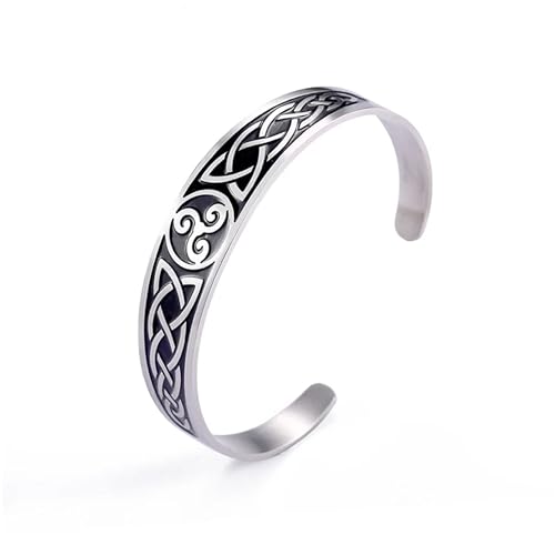 SIPURIS Bracelet avec nœud celtique Viking Triskel triple spirale Triskel nordique en acier inoxydable Bracelet ouvert réglable Amulette Bijoux cadeaux pour...