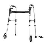 Loyoda Walkers for Seniors, Folding Walker with Ski Glides 5'' Front Wheel Medical Lightweight Walker Height Adjustable Aluminum Standard Walker for Handicap and Adults (Silver)