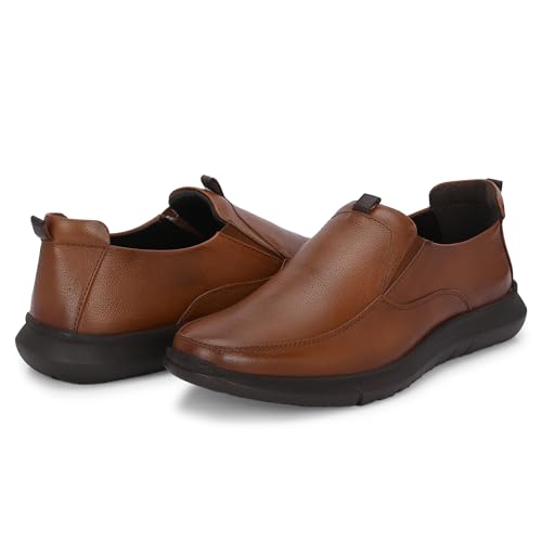 Image of Blue Leather By Centrino Genuine Leather Men's Formal Slip on Loafers |Comfort Trendy Non Lace-Up Design |Flexible Mocassins |Leather with Anti-Skid Sole |Perfect for Office Wear & Formal Dress (3997)
