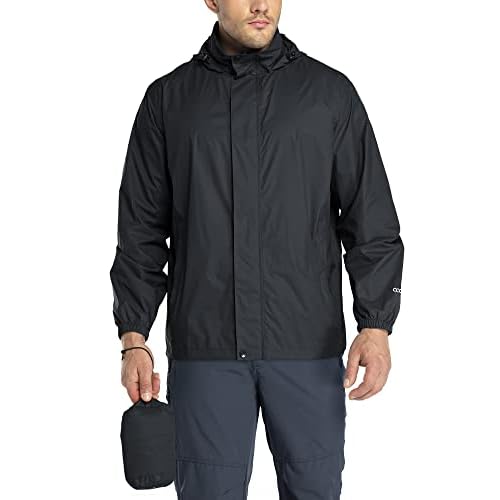 33,000ft Regenjacke Herren Leicht Wasserdicht Faltbare Regenmantel mit Kapuze Fahrrad Rain Windbreaker Windjacke Camping Outdoor