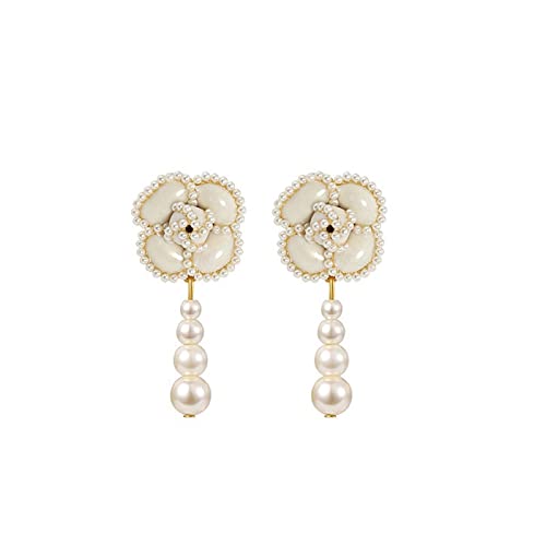 Gioielli di Moda Moda Donna Orecchini Eleganti Argento 925 Fiore di Camelia Orecchini Pendenti con Perle Gioielli per Banchetti per Feste Orecchini di Fascia Alta