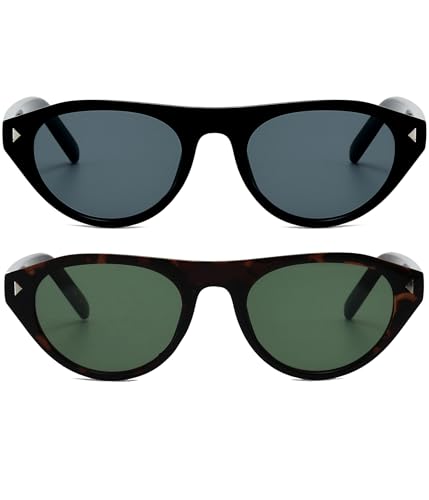 Image of EYLRIM Retro Oval Cat Eye Sunglasses for Women Men Trendy Flat Top Narrow Cateye Shades UV400 Protection