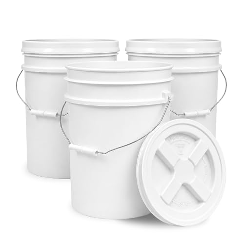 Image of ePackageSupply 5 Gallon Bucket - Food Grade w /Lid BPA-Free, White /White, 3 | Airtight Gamma Seal Screw-On Lid, Heavy-Duty 90 Mil HDPE Plastic, Food Safe and Durable Container, Bulk Storage, Made in USA