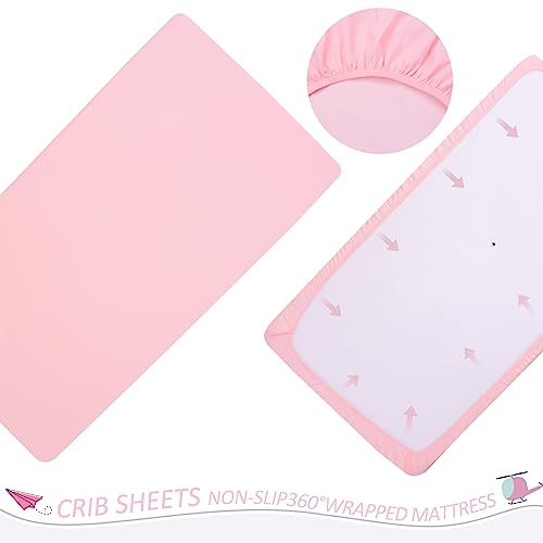 Image of Cloele 3 Pieces Crib Bedding Set for Girls- Solid Ruffle Quilted Includes Comforter Fitted Sheet Crib Skirt,Cute Ruffled Nursery Baby Crib Standard Size Baby Bedding Set Pink