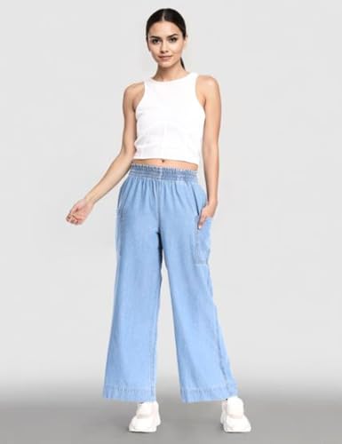 Image of INKD Women's Wide Leg Jeans - High-Rise | 100% Cotton| Enzyme Wash | Elasticated Waistband | Jeans for Women (Available in Plus Sizes)