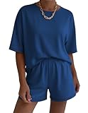 Ekouaer Lounge Sets for Women 2 Piece Shorts Sets Moisture Wicking Casual Summer Short Sleeve Matching Outfits with Pockets