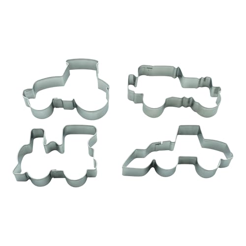 BekkiB - 4er Ausstecher-Set 'Fahrzeuge' - Ausstechformen Geländewagen, Lok, Traktor, Baufahrzeug - Spülmaschinengeeignete Formen zum Backen & Basteln - 998792
