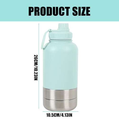 950ML 3 in 1 Hundetrinkflasche für unterwegs, Isolierte Edelstahl Trinkflasche Hunde für unterwegs mit Fressnapf & Wassernapf, Thermoflasche Hund für Reise Outdoor (Blau, L)