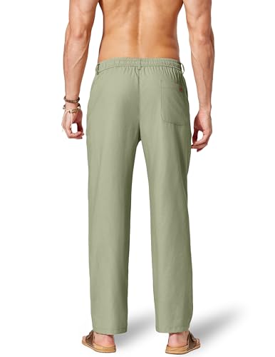 Image of COOFANDY Men's Cotton Linen Pants Casual Drawstring Dress Pants Beach Summer Lightweight Trousers