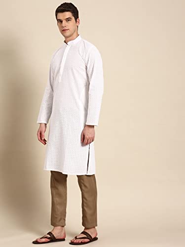 Image of Rajubhai Hargovindas Men Pure Cotton Chikankari Embroidered Straight Kurta