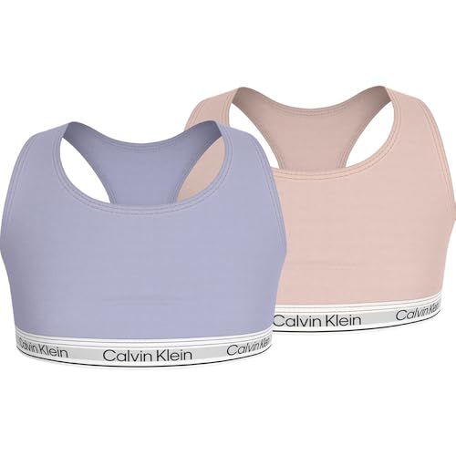 Calvin Klein CK Jeans Girls 2PK Bralette G80G800742 Bralette, Pink (Silverpeony/Purpleheather) 8-10