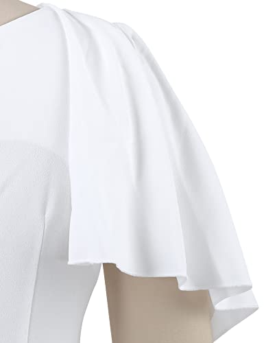 Muxxn Women's Vintage Pencil Midi Ruffle Round Neck Sleeveless Sheath Retro Wear To Work Office Cocktail Dresses Off White M #TOP4