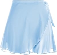 Ballett Rock Blau Wickelrock Tanz Rock aus Chiffon Mit Taille Ballettrock Schnür Gymnastik Ballettrock für Mädchen und Damen(Hellblau)